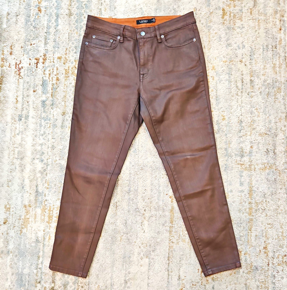 Ralph Lauren Women's Brown Slim Mid Rise Skinny Pants Pockets Size 10